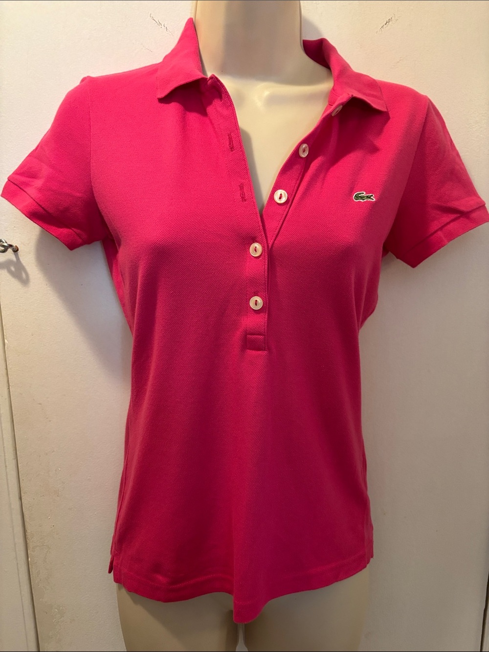 Vintage Lacoste 36 Hot Pink Short Sleeve Button-Front Polo 26-295